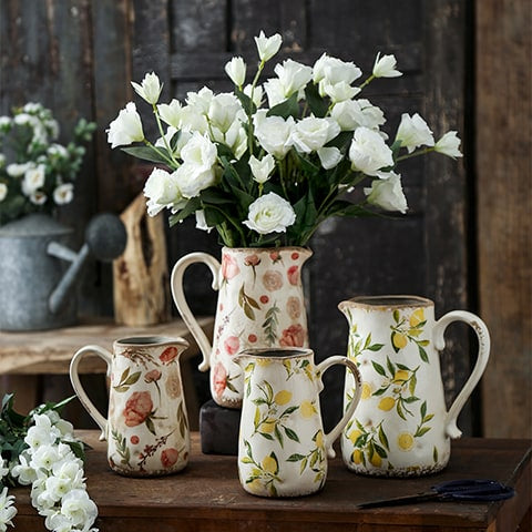 Vase Cruche Rétro Motifs Citron ou Rose