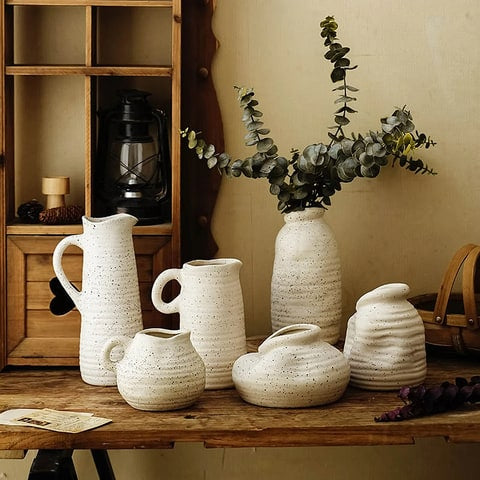Vase Cruche Vintage Blanc Moucheté