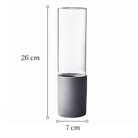 Vase Cylindrique Bi-Matière Transparent et Gris