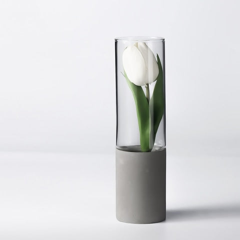 Vase Cylindrique Bi-Matière Transparent et Gris