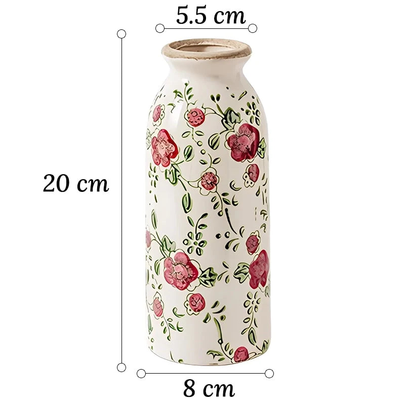 Vase Cylindrique Rétro Motif Floral Rouge
