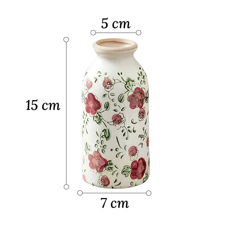 Vase Cylindrique Rétro Motif Floral Rouge
