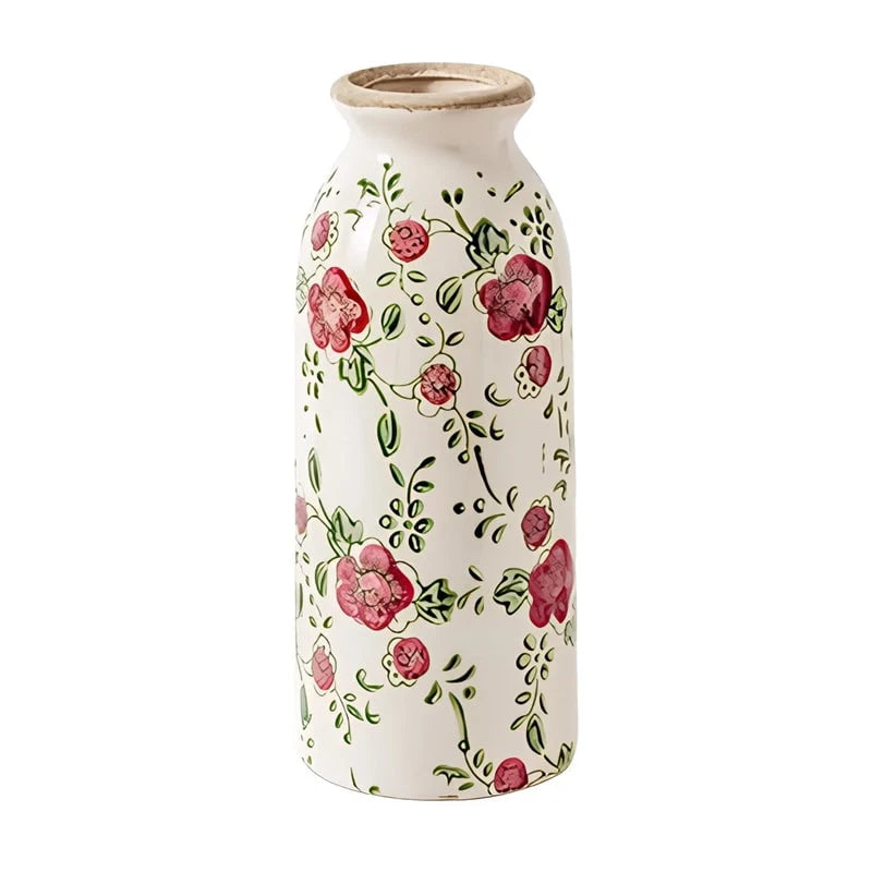 Vase Cylindrique Rétro Motif Floral Rouge