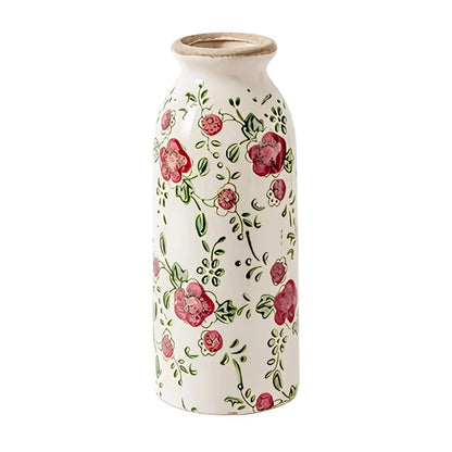 Vase Cylindrique Rétro Motif Floral Rouge