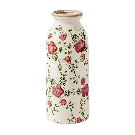 Vase Cylindrique Rétro Motif Floral Rouge