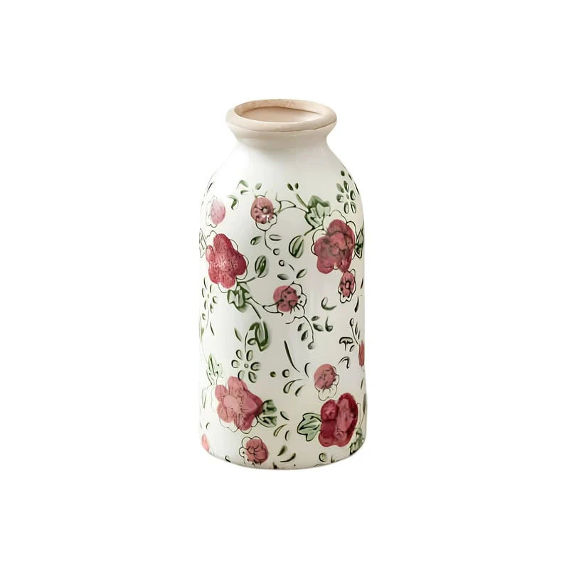 Vase Cylindrique Rétro Motif Floral Rouge
