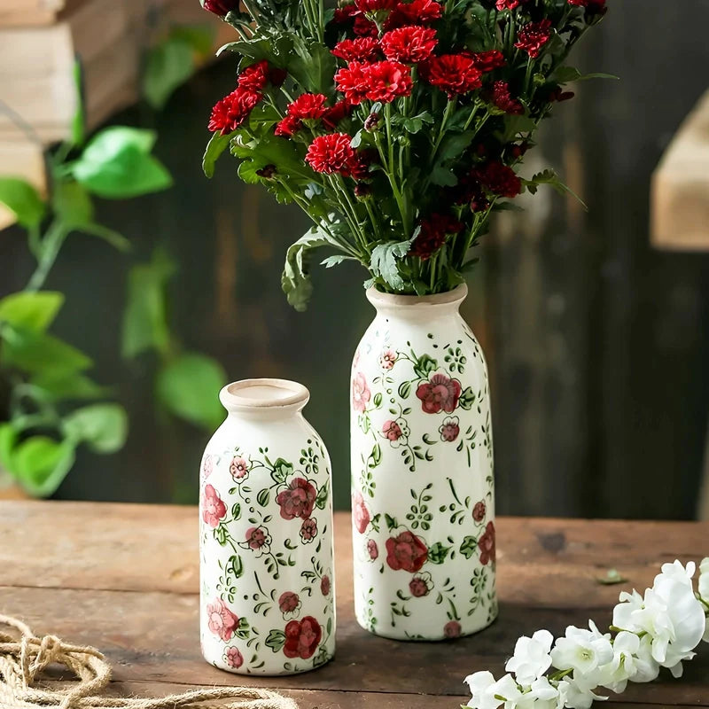 Vase Cylindrique Rétro Motif Floral Rouge