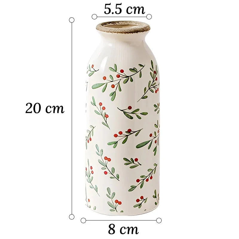 Vase Cylindrique Rétro Motif Floral Rouge