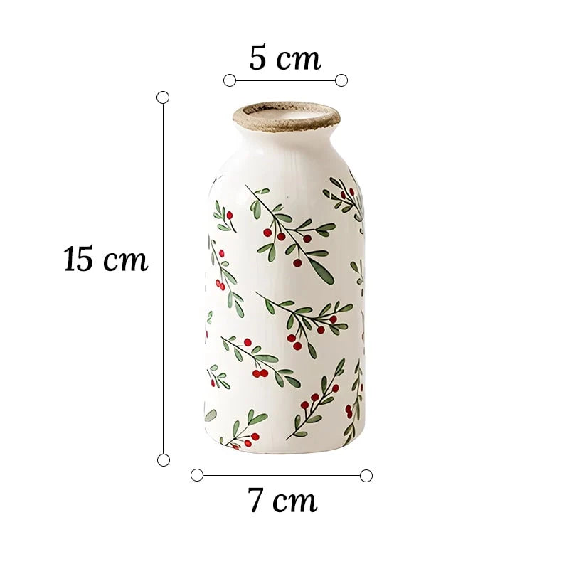 Vase Cylindrique Rétro Motif Floral Rouge