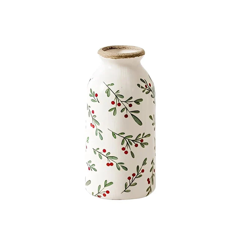 Vase Cylindrique Rétro Motif Floral Rouge
