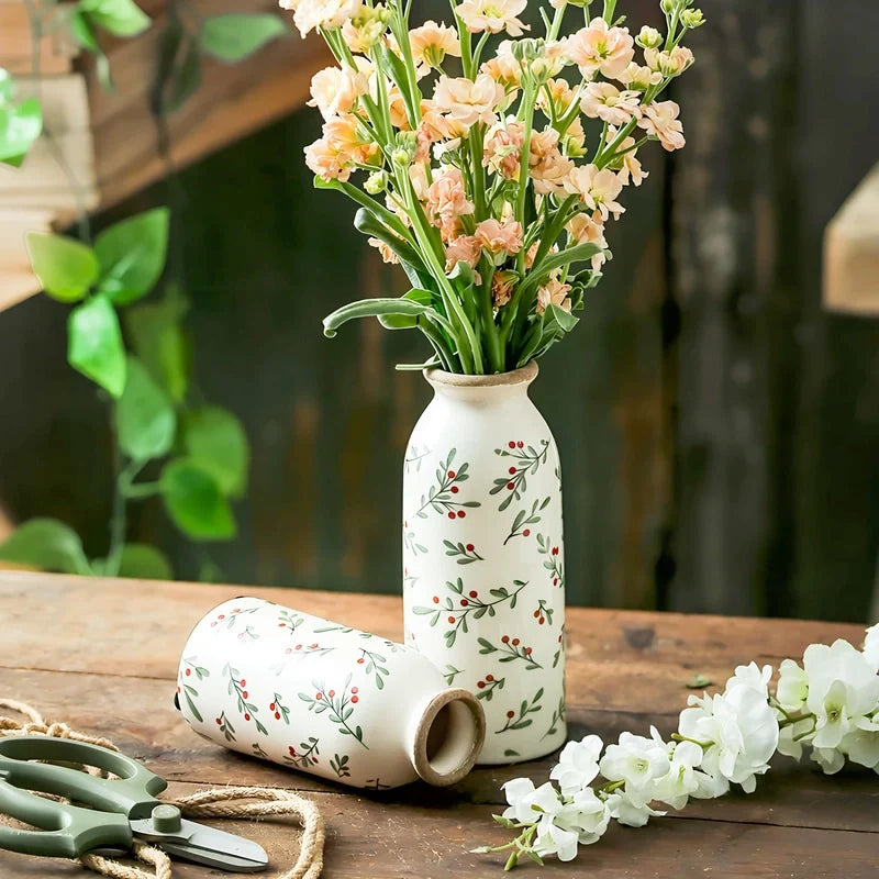 Vase Cylindrique Rétro Motif Floral Rouge
