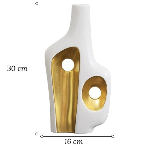 Vase de Luxe Art Abstrait Blanc et Doré