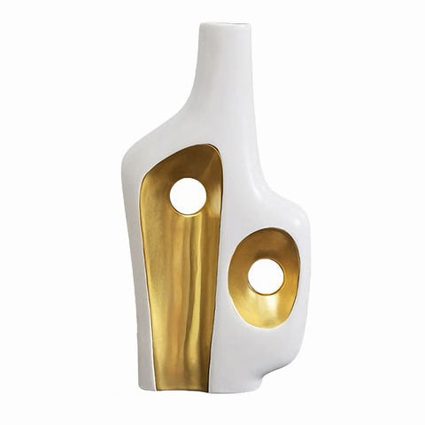Vase de Luxe Art Abstrait Blanc et Doré