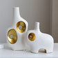 Vase de Luxe Art Abstrait Blanc et Doré
