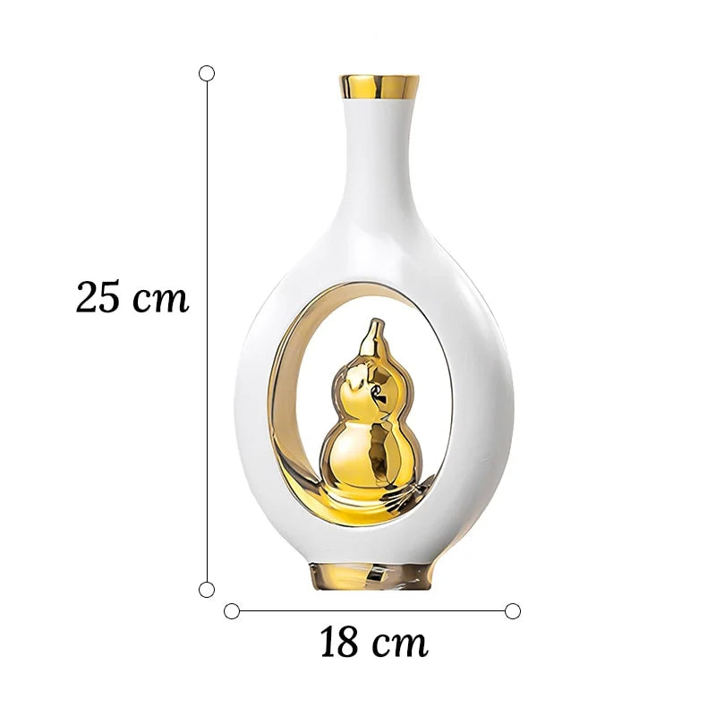 Vase de Luxe Contemporain Ikebana Blanc et Doré