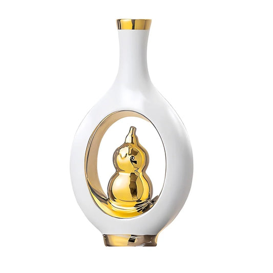 Vase de Luxe Contemporain Ikebana Blanc et Doré