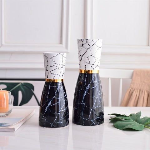 Vase de Luxe Moderne Marbré Cercle Doré