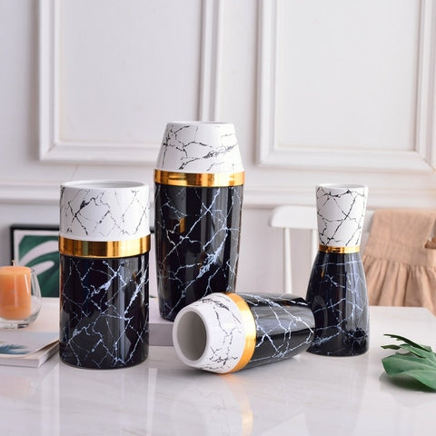 Vase de Luxe Moderne Marbré Cercle Doré