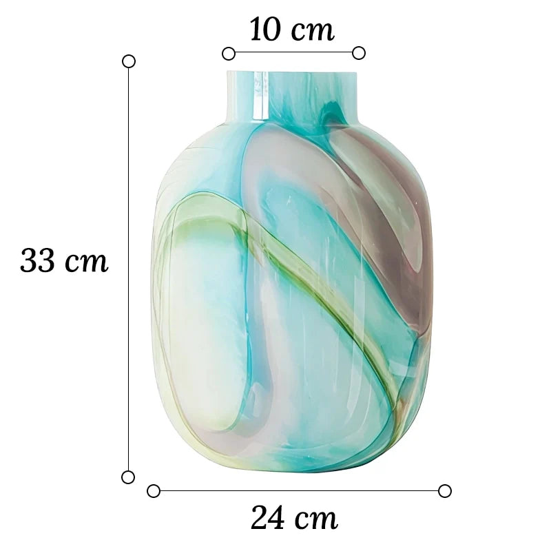 Vase Décoratif Effet Marbré Vert et Bleu