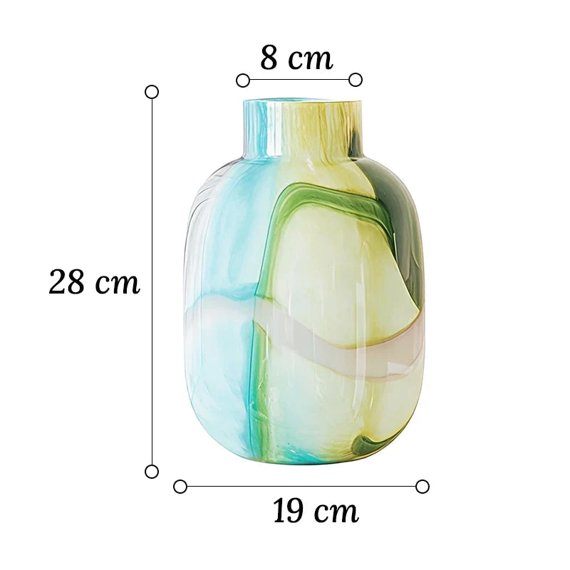 Vase Décoratif Effet Marbré Vert et Bleu