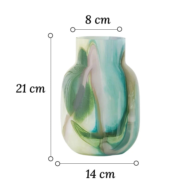 Vase Décoratif Effet Marbré Vert et Bleu