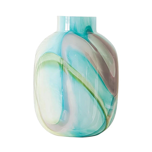 Vase Décoratif Effet Marbré Vert et Bleu