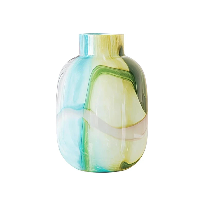 Vase Décoratif Effet Marbré Vert et Bleu