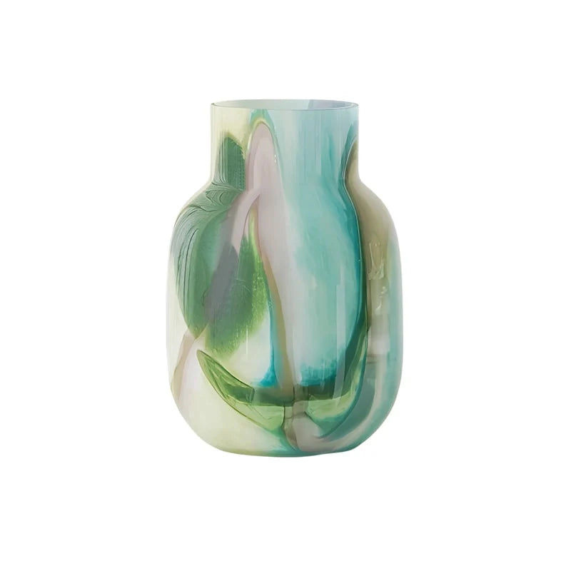 Vase Décoratif Effet Marbré Vert et Bleu
