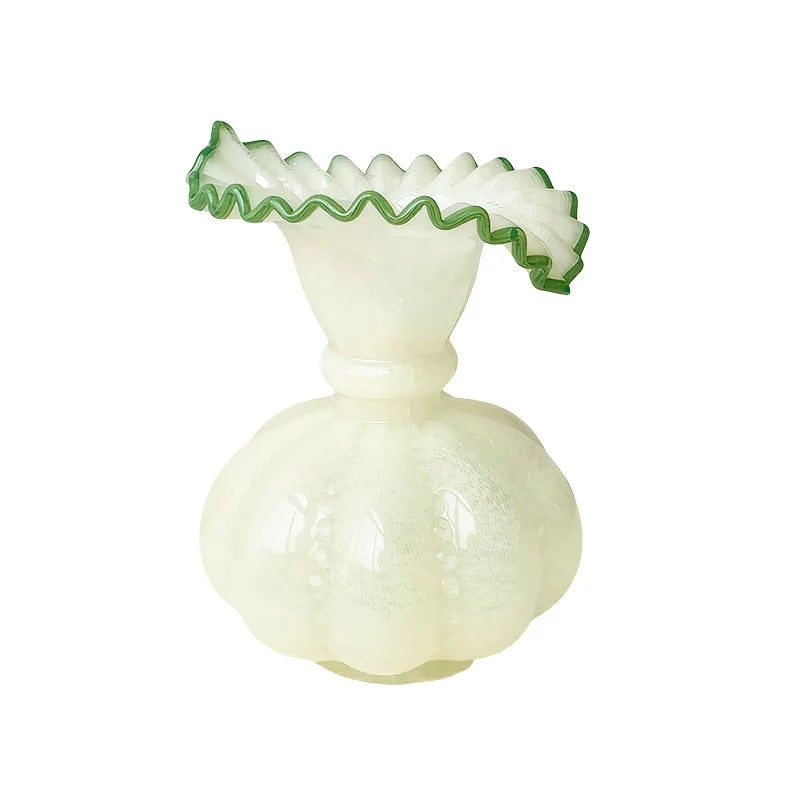 Vase Élégant Rond avec Col Forme Feuille Dentelée