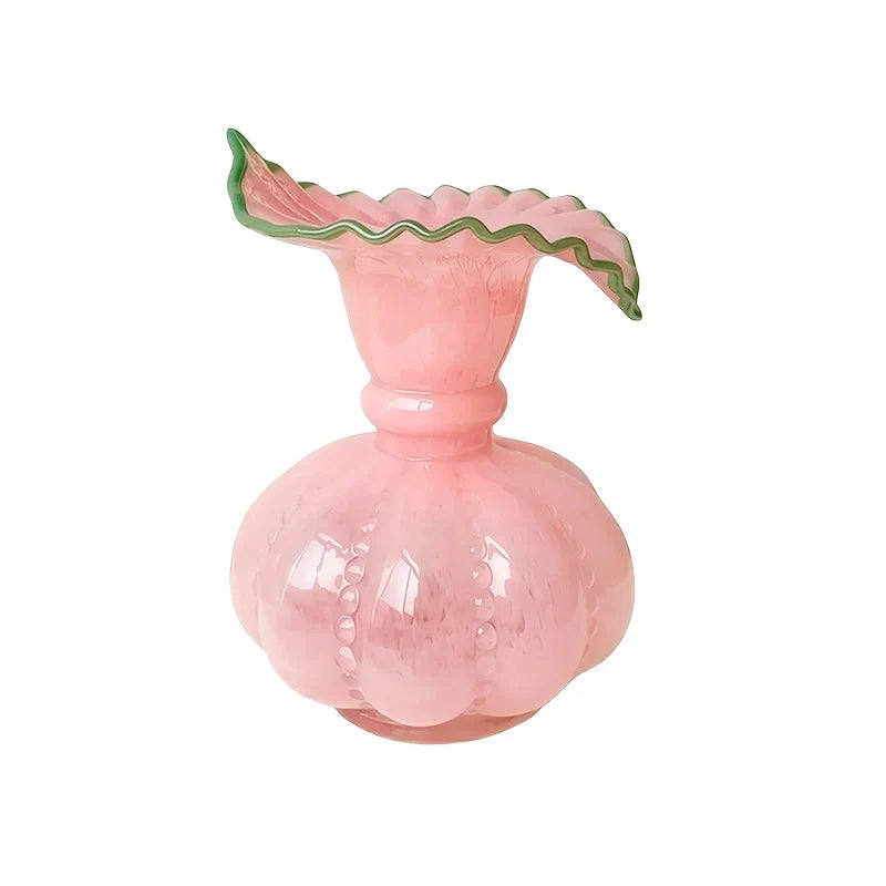 Vase Élégant Rond avec Col Forme Feuille Dentelée