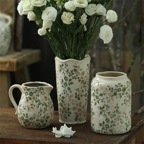 Vase d'Époque Motif Feuillages Verts