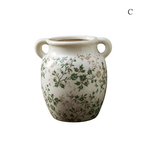 Vase d'Époque Motif Feuillages Verts