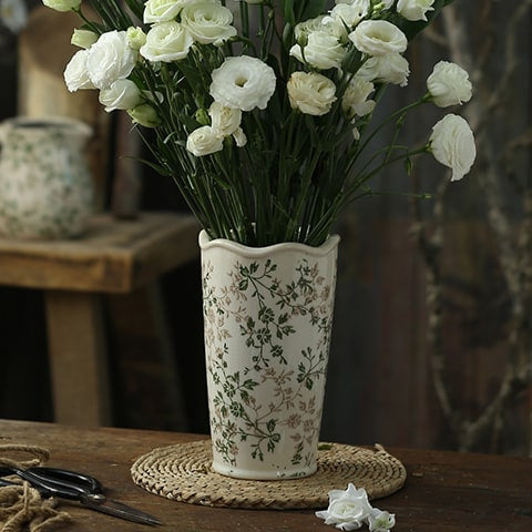 Vase d'Époque Motif Feuillages Verts