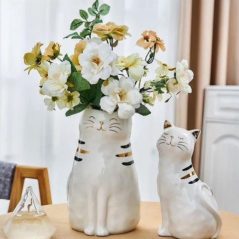 Vase Forme Chat Blanc