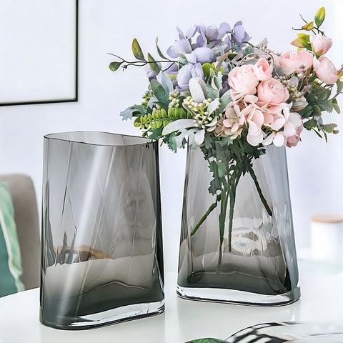 Vase Géométrique Translucide Gris Fumé