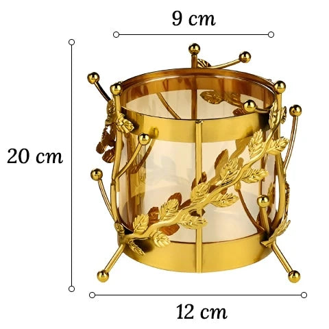 Vase Longiligne Transparent Cerclage Feuilles Dorées
