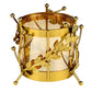 Vase Longiligne Transparent Cerclage Feuilles Dorées