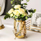 Vase Longiligne Transparent Cerclage Feuilles Dorées