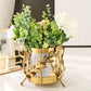 Vase Longiligne Transparent Cerclage Feuilles Dorées