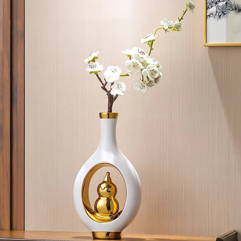 Vase de Luxe Contemporain Ikebana Blanc et Doré