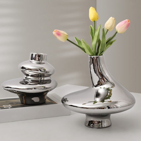 Vase Luxueux Argenté Design