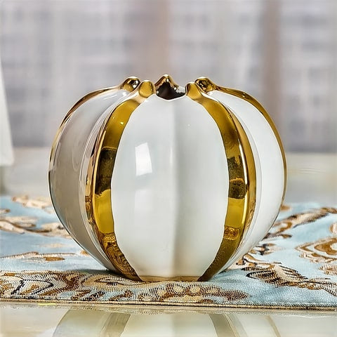 Vase Luxueux Blanc Brillant Orné de Doré