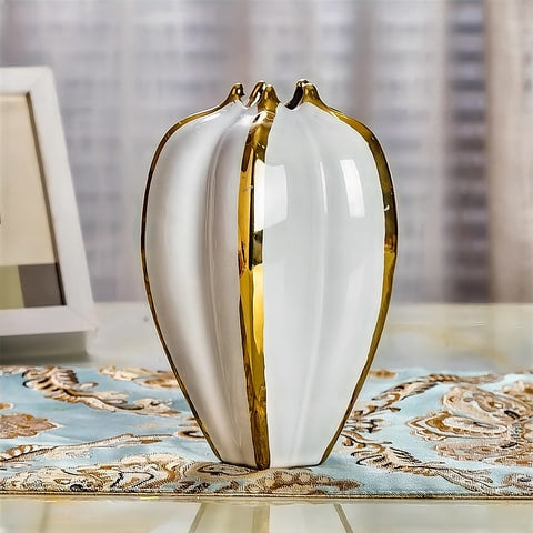 Vase Luxueux Blanc Brillant Orné de Doré