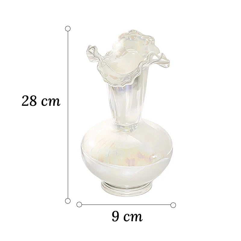 Vase Luxueux Design Raffiné Rond Col Ondulé Nacré