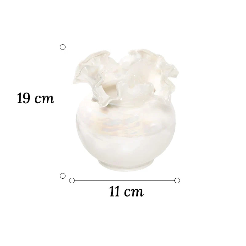 Vase Luxueux Design Raffiné Rond Col Ondulé Nacré