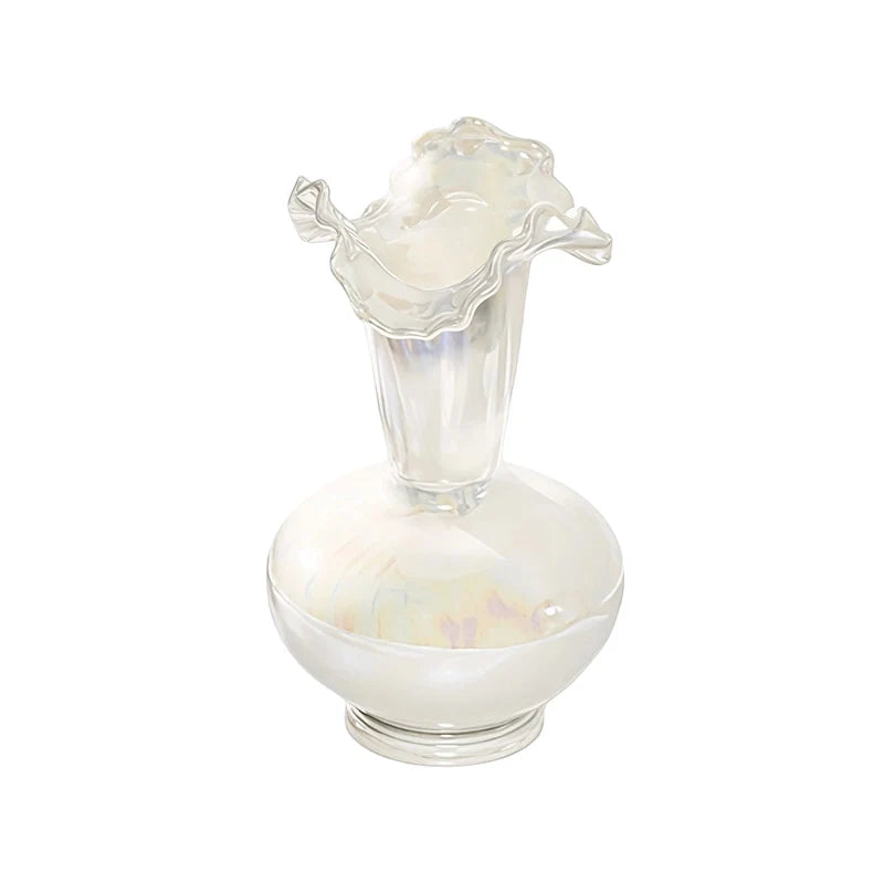 Vase Luxueux Design Raffiné Rond Col Ondulé Nacré