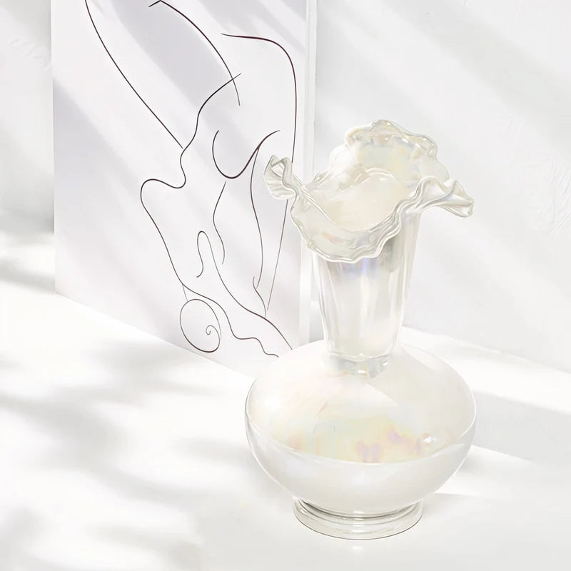 Vase Luxueux Design Raffiné Rond Col Ondulé Nacré