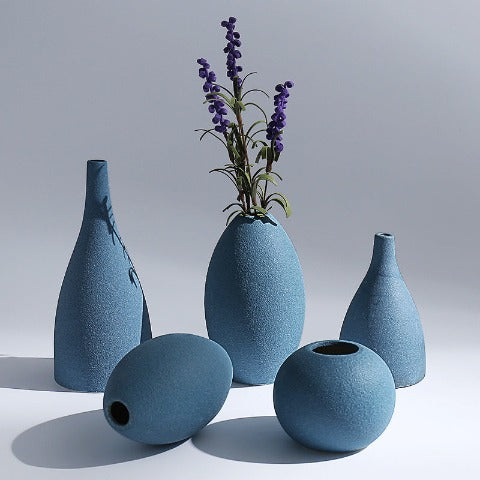 Vase Minimaliste Effet Granité Bleu