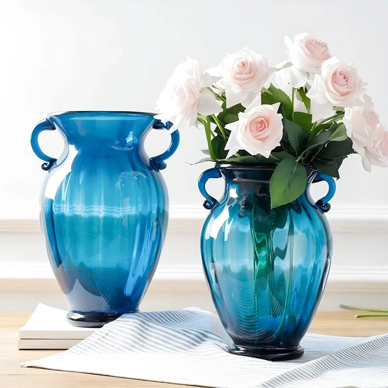 Vase Moderne Amphore Bleu avec Anses
