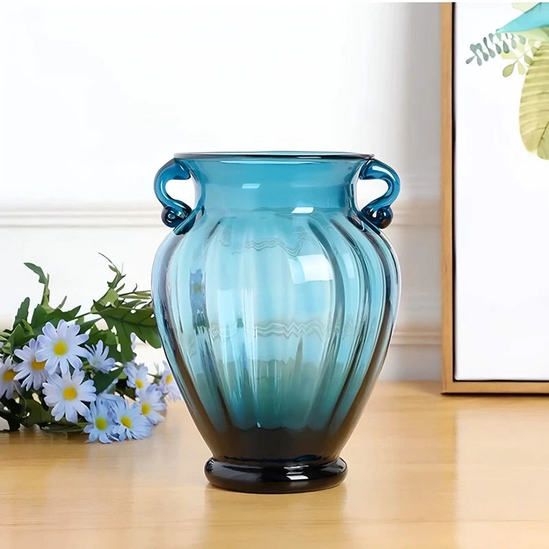 Vase Moderne Amphore Bleu avec Anses